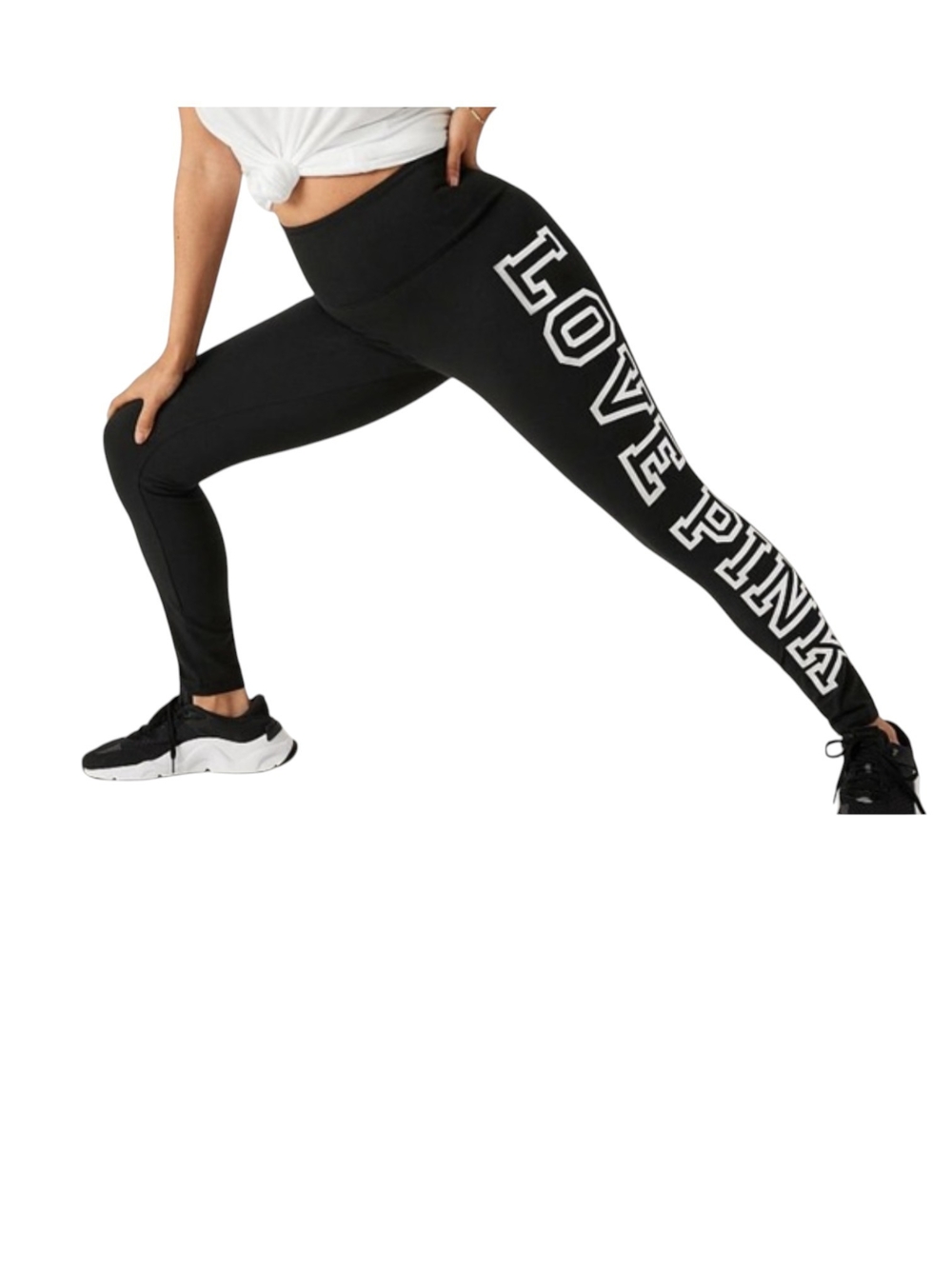 PINK Victoria's Secret Black High-Waist Leggings with White LOVE PINK Side Logo